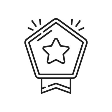 Yıldız ödül rozeti, özel ödül, izole edilmiş taslak ikon. Vektör başarısı ve kraliyet üyeliği, müşteri desteği ödülü