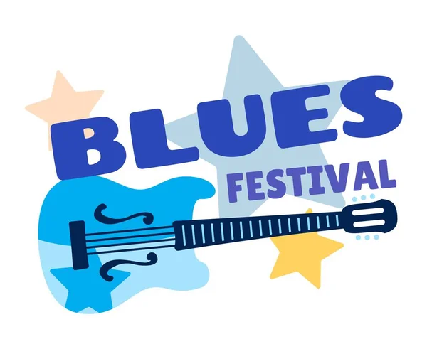 Jazz Und Bluesfestival Ikone Mit Gitarre Und Stars Vector Saiteninstrument — Stockvektor