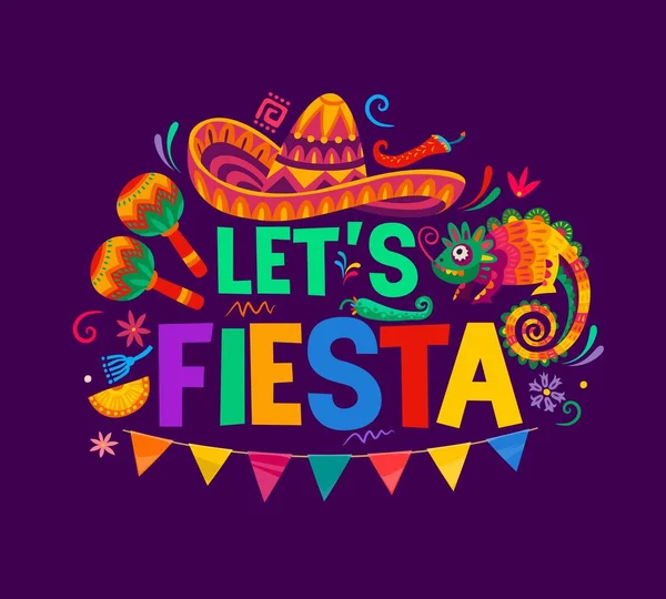 Mexican Fiesta Typography Let Fiesta Quote Vector Mexico Holiday Sombrero — Stock Vector