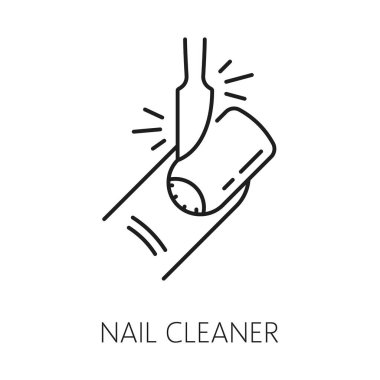 Nail cleaner icon for manicure service, hands care or fingernail treatment and beauty, line vector. Nail cleaner tool or cuticle remover accessory icon for manicure and fingernails cosmetic repair clipart