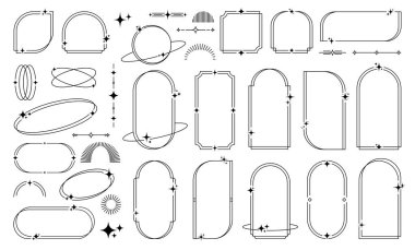 Çerçeve ve minimal çizgi sınırları yıldız ışıltıları ve parıltılarıyla veya yay şekilleriyle, vektör doğrusal elementleriyle sınırlıdır. Basit asgari çerçeve ve çizgi sanat sınırları veya göksel sihirli yıldız parıltıları ile yay