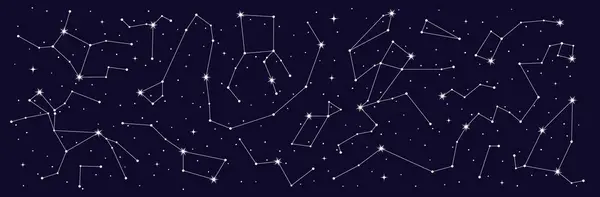 Mystieke Astrologie Sterrenbeeld Rand Van Nachtelijke Hemel Kaart Vectorsterrenachtergrond Sterrendierenriemtekens — Stockvector
