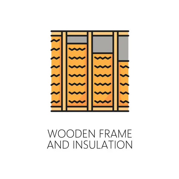 Wooden Frame Wall Thermal Insulation Icon Home Facade Thermal Isolation — Stock Vector