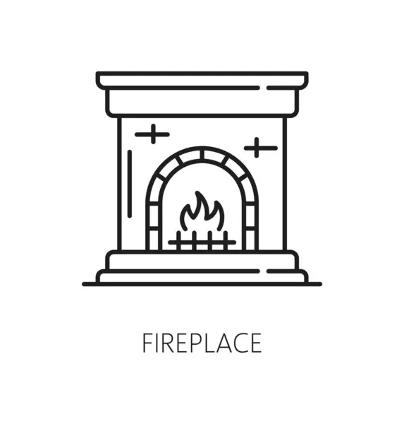 暖炉アウトラインアイコン 隔離されたベクトル線形サインは 明るい炎と暖かいハースを特徴とし 居心地の良い雰囲気と快適さを提供します 家庭の暖房と暖かさのラインアートシンボル — ストックベクタ