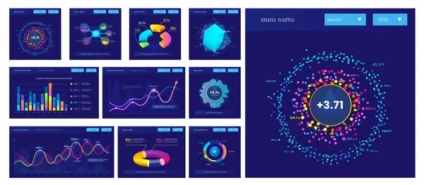 Dashboard Info Data Charts Graphs Diagrams Infographics Presentation Vector Statistics — Stock Vector