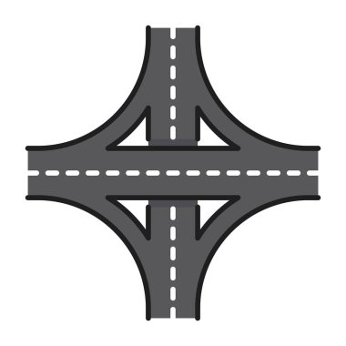 Renkli otoyol çizgisi simgesi, trafik kavşağı ya da kavşak ve otoyol kavşağı, vektör yol işareti. Trafik güzergahı veya otoyol ulaşımı kavşağı, sokak navigasyonunun otoyol şeridi sembolü