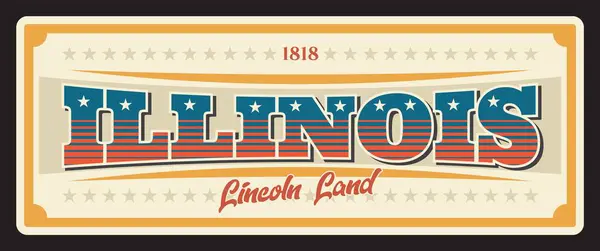 Illinois United States Retro Travel Plate Antique Signboard Typography Plaque — Stock Vector