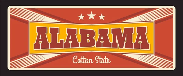 Plaque Métallique Vectorielle État Américain Alabama État Coton Audemus Jura — Image vectorielle