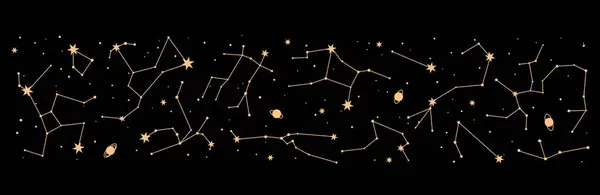 Star Constellation Night Sky Map Mystic Astrology Border Milky Way — Stock Vector