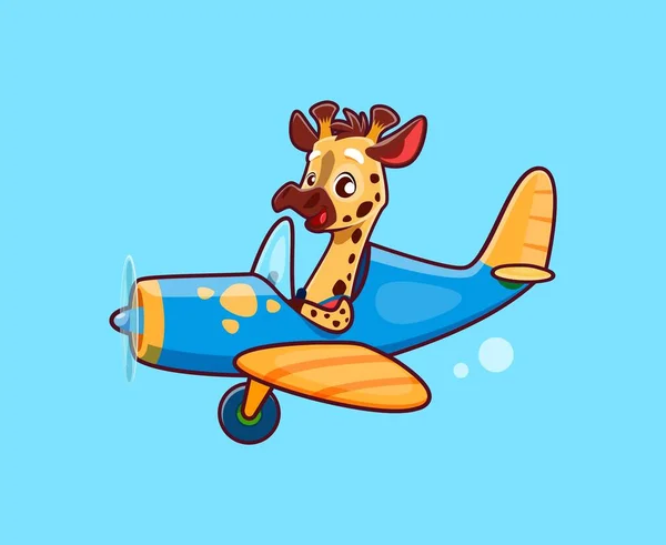 Cartoon Baby Giraffe Animal Character Plane Cute African Animal Baby — Stock Vector