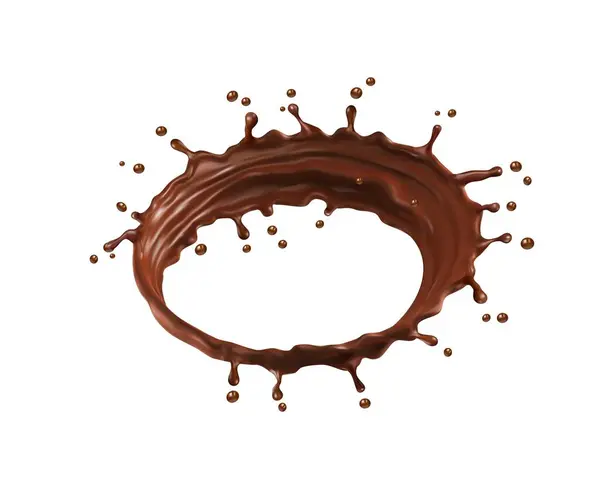 Realistic Liquid Chocolate Milk Cocoa Drink Circle Splash Drops Vector — Stock Vector