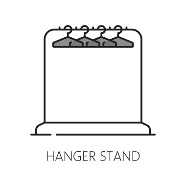 Askı standı mobilya ikonu, ev içi ana hatları resim çizgisi. Ev oturma odası iç mekanı ya da apartman dolabı. İnce çizgi simgesi ya da sembol, ev mobilyası vektör sembolü.