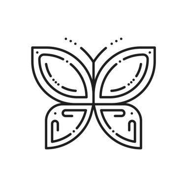 Kelebek simgesi, dövme ya da süs deseni için çizgili, kanatlı, vektör çizgili. Kurumsal amblem ya da yaz dekoru için geometrik ince çizgi karalama ile kelebek sembolü