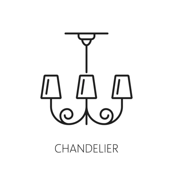 シャンデリアランプのアウトラインアイコンは 複数の腕と電球を備えた装飾的な掛かる照明設備を備えています エレガンスと豪華さに関連する家の装飾的な要素の隔離されたベクトル線形サイン — ストックベクタ