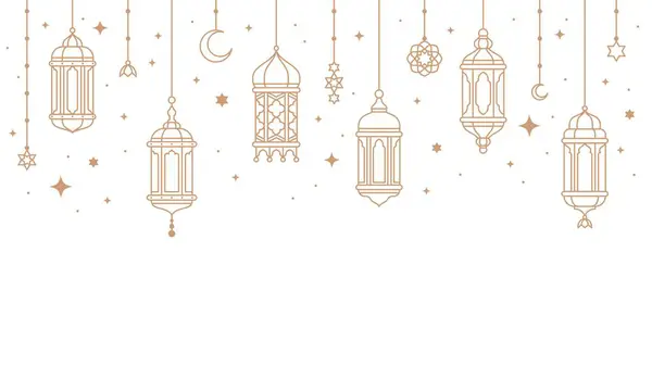 Ramadan Kareem Arabian Lanterns Lamps Border Middle East Antique Kerosene — Stock Vector