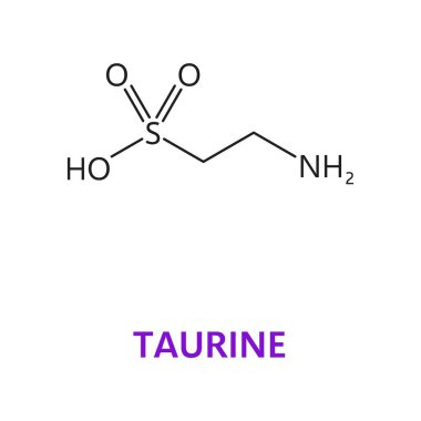 Nörotransmitter, Taurine kimyasal formülü ve molekülü, vektör moleküler yapısı. Taurin ya da 2 aminoethanesulfonik asit ya da nörobilim için amino sülfonik nörotransmiter moleküler yapısı