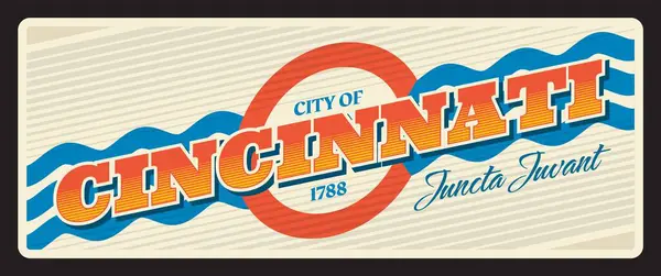 Cincinnati Ville Américaine Plaque Voyage Rétro Signe Autocollant Rétro Plaque — Image vectorielle