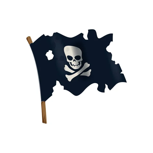 Kafatası Çapraz Kemikli Siyah Korsan Bayrağı Rüzgarda Dalgalanıyor Zole Edilmiş — Stok Vektör