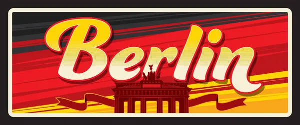 Etiqueta Placa Viaje Berlín Etiqueta Equipaje Ciudad Alemania Signo Estaño — Vector de stock