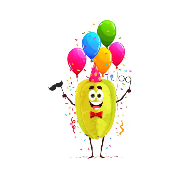 Caricatura Carambola Lindo Personaje Fruta Estrella Fiesta Cumpleaños Celebración Vacaciones — Archivo Imágenes Vectoriales