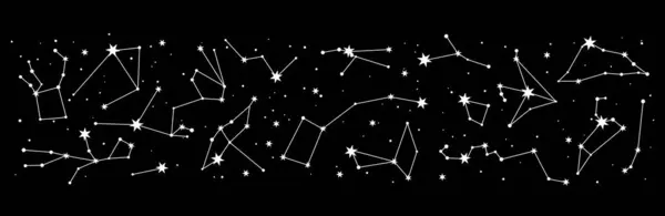 Costellazione Stellare Astrologia Mistica Cielo Notturno Bordo Mappa Segni Zodiacali — Vettoriale Stock