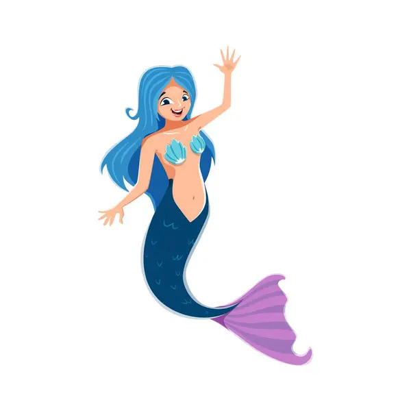 Cartoon Mermaid Character Adorable Cute Underwater Sea Princess Blue Flowing — Stock Vector
