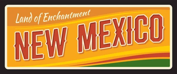 New Mexico State Retro Travel Plate Old Plaque Vintage Vector — Stock Vector
