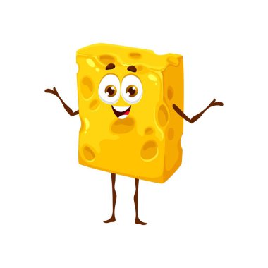 Peynirli çizgi film keto diyet yemek karakteri. Keto diyetinin leziz ve düşük karbonhidratlı seçeneklerini temsil eden izole edilmiş sevilebilir peynirli vektör. Gülen suratlı, delikleri olan komik bir mandıra ürünü.