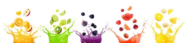 Juice Fruit Mix Splash Isolated Realistic Vector Liquid Corona Splashing — Stock Vector