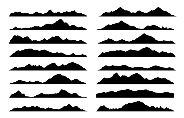 Berge Hügel Und Felsen Schwarze Silhouetten Vektor Felsigen Tallandschaften Formen — Stockvektor