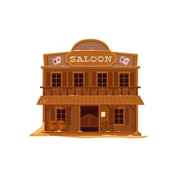 Wild West Western Town Saloon Cartoon Building Vector Old American — Stock Vector