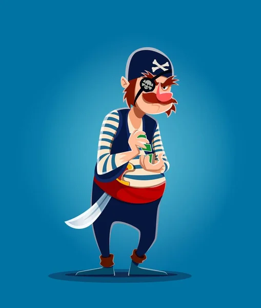 Cartoon Cunning Pirate Captain Corsair Sailor Playing Cards Vector Wily — Stock Vector
