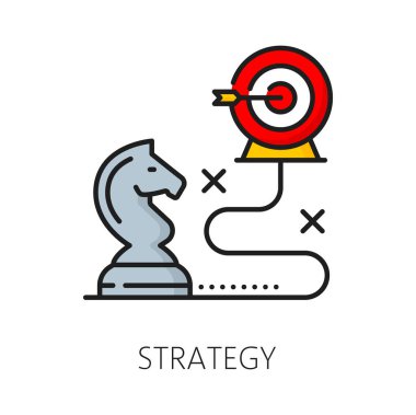 Arama motoru pazarlama ve içerik yönetimi için SEM strateji simgesi, vektör çizgisi pictogram. Hedef kitle ulaşım stratejisi ve web arama optimizasyonu ana simgesinde web reklamcılığı için planlama