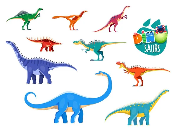 Personagens Dinossauros Desenhos Animados Isolados Dinossauro Extinto Réptil Pré Histórico —  Vetores de Stock