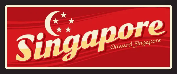 Singapore City State Republik Singapura Vector Travel Plate Sticker Vintage — Stock Vector