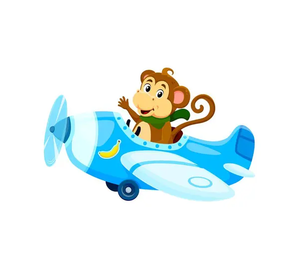 Cartoon Baby Ape Animal Character Plane Animal Kid Airplane Pilot — Stock Vector