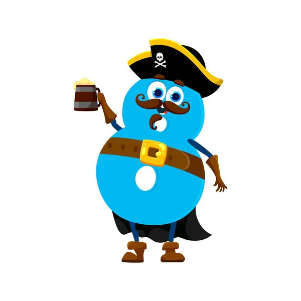Dessin Animé Drôle Numéro Pirate Corsaire Personnage Tricorne Chapeau Avec — Image vectorielle
