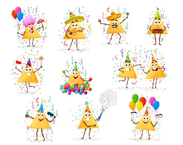 Cartoon Nachos Chips Characters Birthday Holiday Anniversary Mexican Cuisine Crispy — Stock Vector