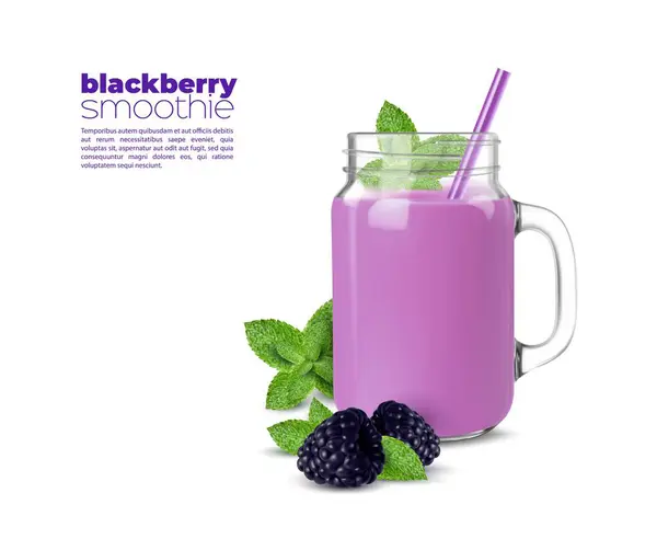 Purple Blackberry Mint Leaves Smoothie Juice Isolated Vector Refreshing Blend — Stock Vector
