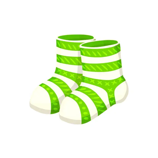 Gezellige Handgemaakte Gebreide Sokken Paar Geïsoleerde Cartoon Vector Kleding Voor — Stockvector