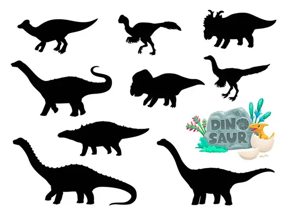 Kreslené Dinosauři Legrační Postavy Siluety Jurská Éra Dinosaurus Vektor Roztomilý — Stockový vektor
