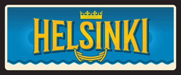 Helsinki Hauptstadt Finnlands Vector Reiseschild Oder Aufkleber Vintage Blechschild Retro — Stockvektor
