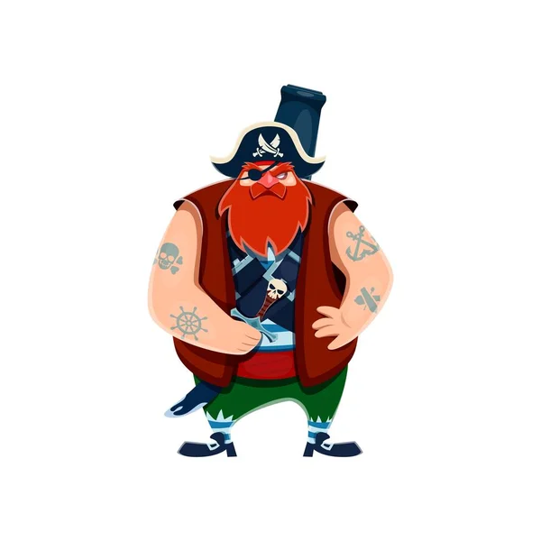 Мультфильм Пиратский Капитан Персонаж Мечом Пушкой Пиратский Вектор Персонаж Забавный — стоковый вектор