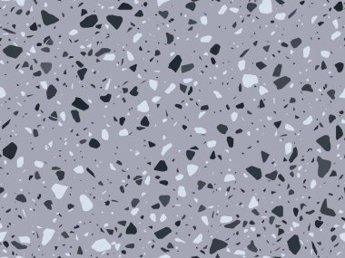 Gri ve siyah terrazo mermer taş deseni ya da terazo mozaik zemin, vektör seramik fayans. Kırık mermer taşların terazzo ya da terrazzo zemin dokusu ve soyut geometrik şekilli mermer parçaları.