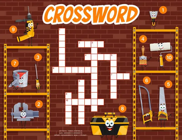 Crossword Quiz Spel Raster Cartoon Diy Reparatie Tool Karakters Vector — Stockvector