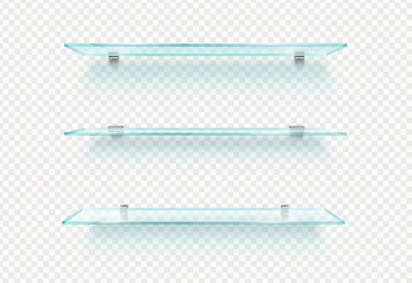 Estante Cristal Vacío Realista Estantes Vectores Aislados Con Superficies Transparentes — Archivo Imágenes Vectoriales