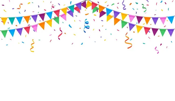 Birthday Party Flag Garland Confetti Vector Festive Background Creating Lively — Stock Vector