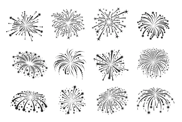 Firework Silhouettes Carnival Stars Explosion Holiday Celebration Vector Icons Christmas — Stock Vector