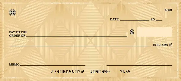 Blank Golden Bank Check Checkbook Cheque Template Vector Background Money — Stock Vector
