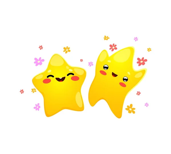 Dibujos Animados Estrellas Divertidas Con Caras Kawaii Feliz Personaje Amigo — Archivo Imágenes Vectoriales